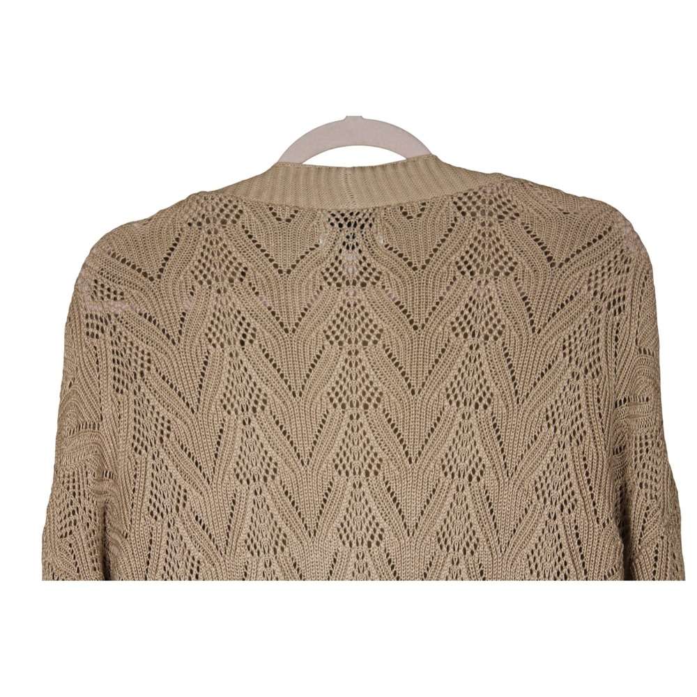 Pink Rose Boho Earthy Coastal Taupe Open Front Pointelle Knit Cardigan Size XL - Picture 6 of 10